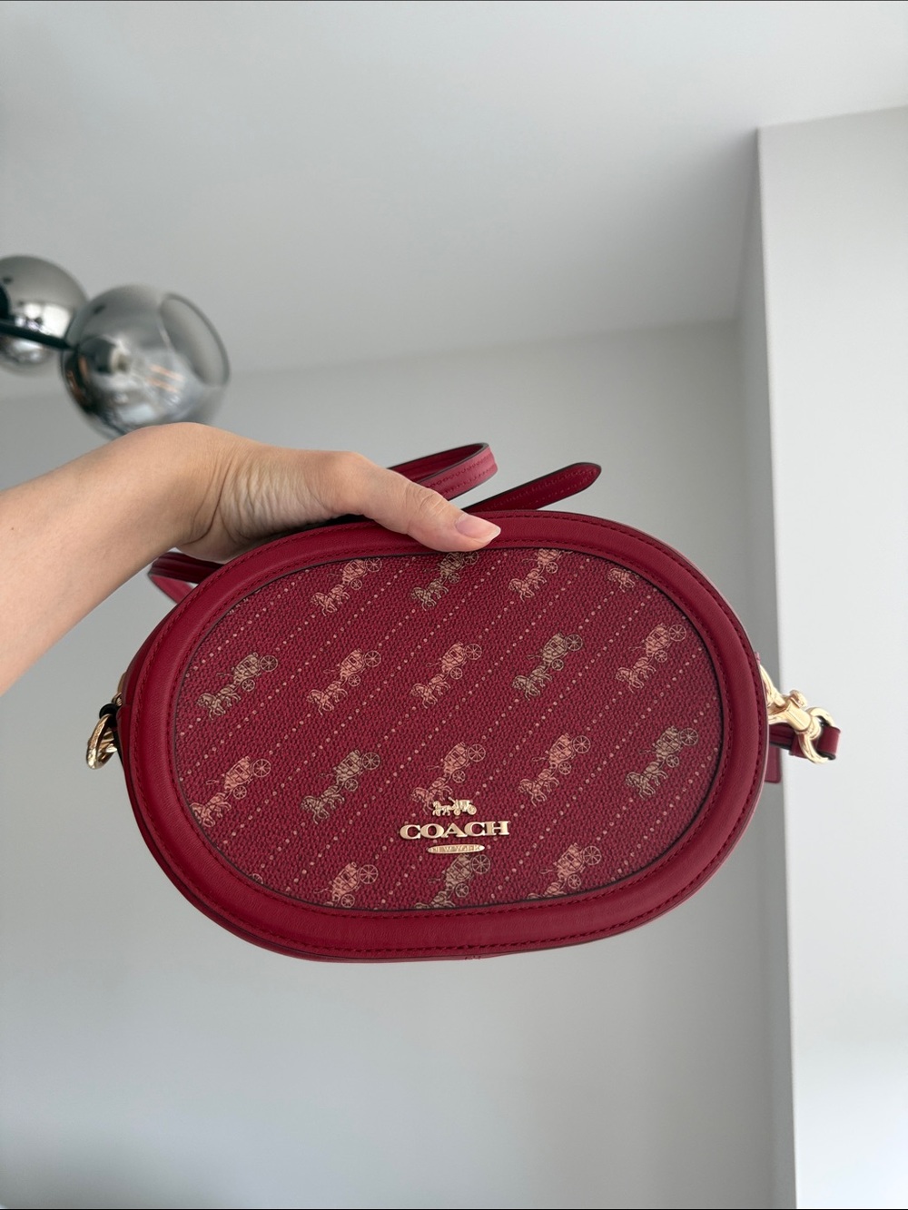 Coach Burgundy Signature Oval Crossbody with Gold Hardware